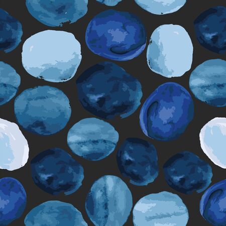 Vector repeating patern, wattercolor stones in shades of blue on black backgroundのイラスト素材