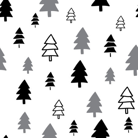 Seamless black, white and grey vector pattern with treesのイラスト素材