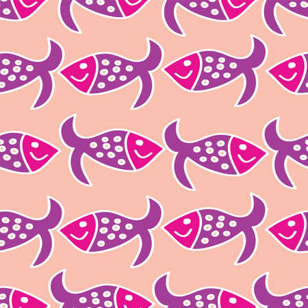 vector seamless pattern with fishes, lilac fishes in two rowsのイラスト素材