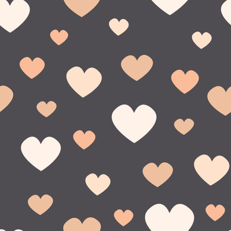 Vector seamless pattern peach fuzz and pink hearts on black or dark background perfect for invitation, valentine...のイラスト素材