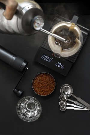 top view brewed coffee timeの写真素材