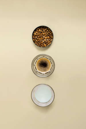 Top view Beans, Coffee and Milkの写真素材