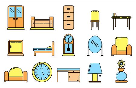 Furniture Icon Set Design Flat Styleのイラスト素材