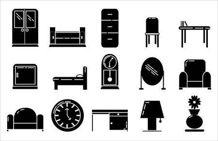 Furniture Icon Set Design Solid Styleのイラスト素材