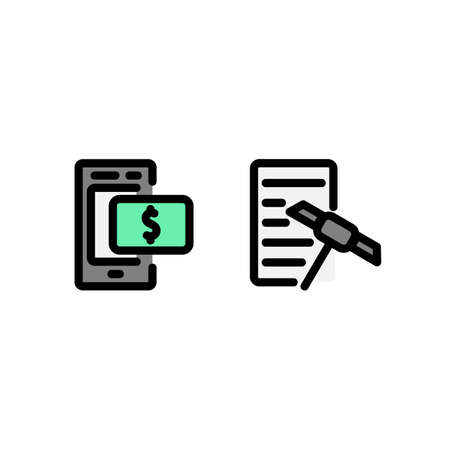 mobile banking and document mining icon, finance technology icon. perfect , website, application and presentation. icon design filled line styleのイラスト素材