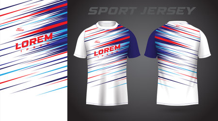 red blue shirt soccer football sport jersey template design mockup. Soccer jersey template for football kit or t-shirt. Vector illustrationのイラスト素材