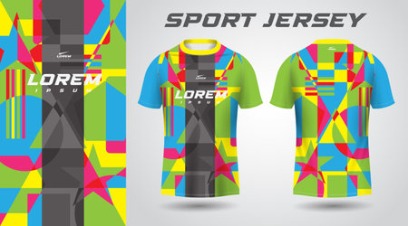 colorful shirt soccer football sport jersey template design mockup. Soccer jersey template for football kit or sports uniform. Football t-shirt layout design.のイラスト素材