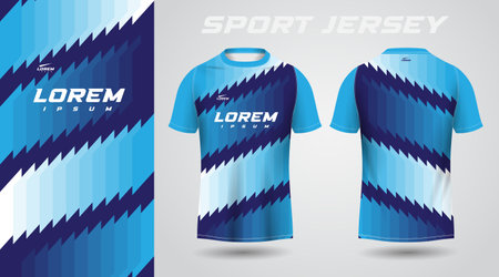 blue shirt soccer football sport jersey template design mockup. Soccer jersey template for sportswear. Vector Illustration.のイラスト素材
