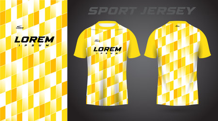 yellow shirt soccer football sport jersey template design mockup. Soccer jersey template for sportswear. Yellow and black colors. Vector illustrationのイラスト素材