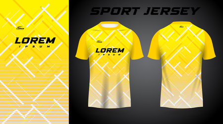 yellow shirt soccer football sport jersey template design mockup. Soccer jersey template for sports kit or t-shirt. Yellow and black colors. Vector illustrationのイラスト素材