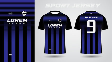 blue black shirt soccer football sport jersey template design mockup. Soccer jersey template, Soccer t-shirt pattern design for football kit, Football jersey concept with stripe.のイラスト素材
