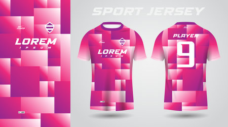 purple pink shirt soccer football sport jersey template design mockup. Soccer jersey template for football kit or sports uniform. Football t-shirt design. Vector illustration.のイラスト素材
