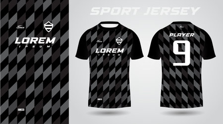 black shirt soccer football sport jersey template design mockup. Soccer jersey or football kit template for sportswear. Football t-shirt mockup design. Vector Illustrationのイラスト素材