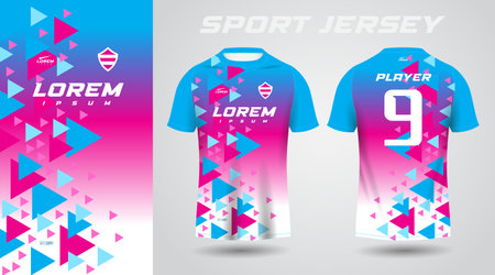 blue pink shirt soccer football sport jersey template design mockup. T-shirt sport jersey template design, Soccer jersey concept, Football t-shirt mock up, vector illustrationのイラスト素材