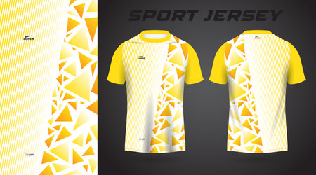 yellow shirt soccer football sport jersey template design mockup. Soccer jersey template for sportswear. Yellow and white colors.のイラスト素材