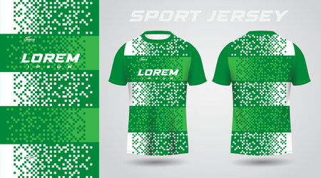 green shirt soccer football sport jersey template design mockup. Soccer jersey or football kit template for sportswear. Football jersey in green and white colorsのイラスト素材