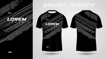 black shirt soccer football sport jersey template design mockup. Soccer jersey or football kit template for sportswear. Football t-shirt mockup. Vector Illustrationのイラスト素材