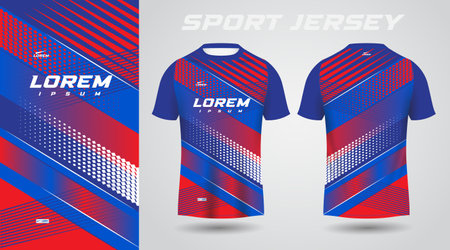 blue red shirt soccer football sport jersey template design mockup. Soccer jersey template for sportswear. Vector Illustration.のイラスト素材