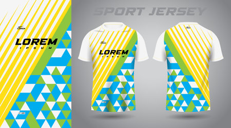 yellow green and blue color shirt soccer football sport jersey template design mockup. Soccer jersey template for football kit or soccer uniform. Vector illustrationのイラスト素材
