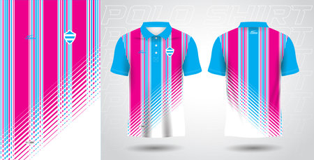 Soccer jersey template for sportswear. blue pink polo sport shirt sublimation jersey template design mockupのイラスト素材
