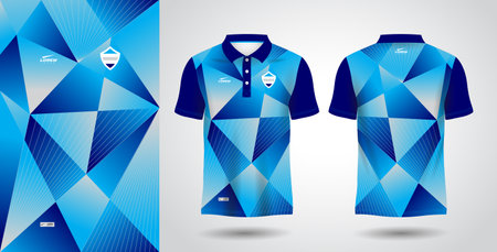 Blue polo shirt template, Abstract geometric polygonal background. blue sublimation shirt for polo sport jersey templateのイラスト素材