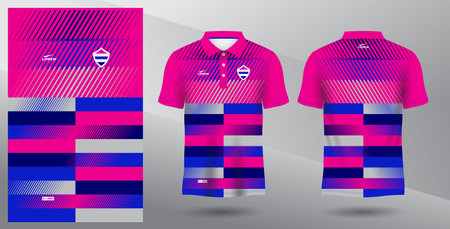 Soccer jersey template for football kit or soccer uniform. blue and pink sublimation polo sport jersey designのイラスト素材