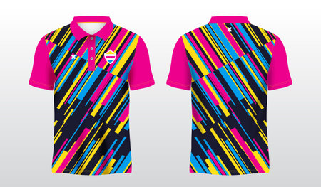 Polo shirt template, Design for Soccer jersey, Football jersey, Sportswear, . abstract colorful blue pink and yellow polo sport shirt sublimation jersey templateのイラスト素材