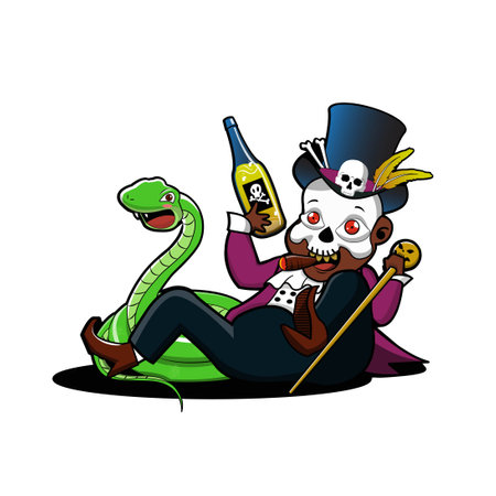 baron saturday roll on the flor with green snake vector illustration designのイラスト素材