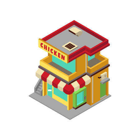 burger shop isometric illustration vector designのイラスト素材