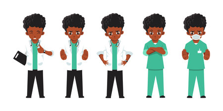 black skin doctors vector flat illustration designのイラスト素材