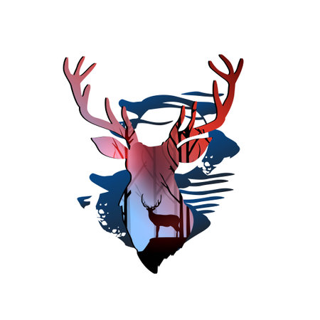 deer shilhouette and forest vector illustration designのイラスト素材