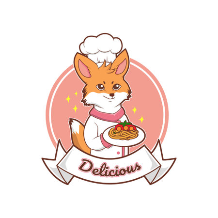 fox chef cute vector illustration logo designのイラスト素材