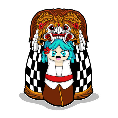 rangda and little balinese girl vector designのイラスト素材