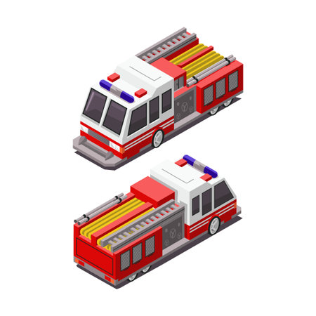 fire fighter truck isometric illustration vector designのイラスト素材