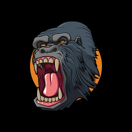 Angry gorilla head mascot. Vector illustration for t-shirt printのイラスト素材