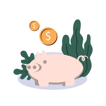 Piggy bank and coins. Vector illustration in flat style.のイラスト素材
