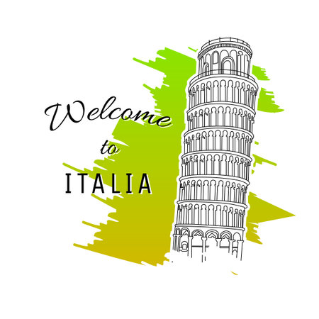 Welcome to Italy. Tower of Pisa hand drawn vector illustration.のイラスト素材