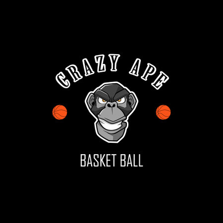 vector logo gorilla with basketball ball on black background. vector logo monkeyのイラスト素材