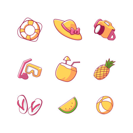 Set of summer icons in doodle style. Vector illustration.のイラスト素材