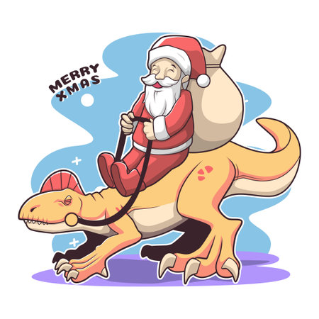 santaclause and dinosaur vector illustration designのイラスト素材