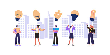 Group of people characters are thinking over an idea flatのイラスト素材