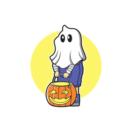 child wearing ghost costume vector illustration designのイラスト素材