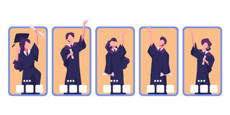 Online graduation ceremony flat vector illustration designのイラスト素材