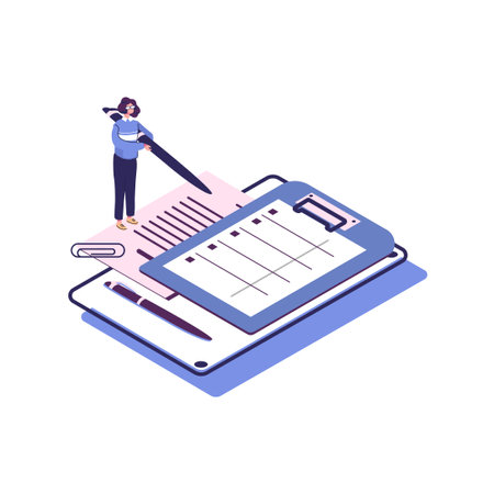 Vector illustration, little people fill out a form, modern concept for web banners, infographics, websites, printed products vectorのイラスト素材