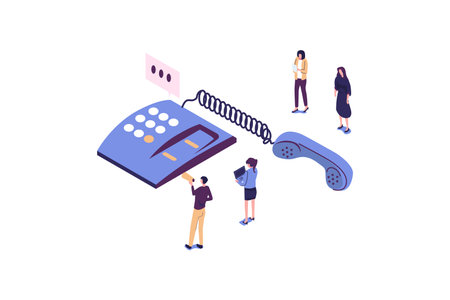 customer service, online global technical support 24 hours 7 days, customer and operator, a large handset on which to advise customers vectorのイラスト素材
