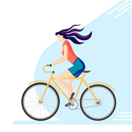 Girl cyclist. Active, sporty lifestyle and healthy lifestyle, ecological transport. Vector illustration in a flat style.のイラスト素材