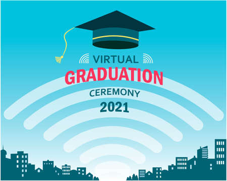 Vector design for a festive online broadcast for graduates with distance learning.のイラスト素材