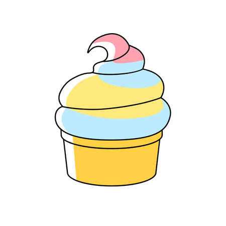 Vector ice cream in a flat style with black linear outline. Design element for menu,...