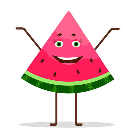 Vector character from a slice of cheerful red watermelon. Design for the internet, website, banner, postcard, poster, print on fabric, invitations.のイラスト素材