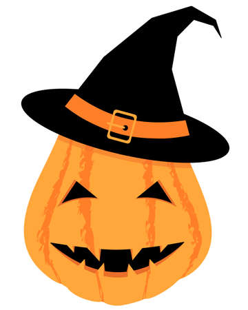 Vector flat style. A pumpkin with a hat is one of the important symbols of Halloween. The pumpkin simultaneously symbolizes the end of the harvest, the evil spirit and the fire that frightens him.のイラスト素材